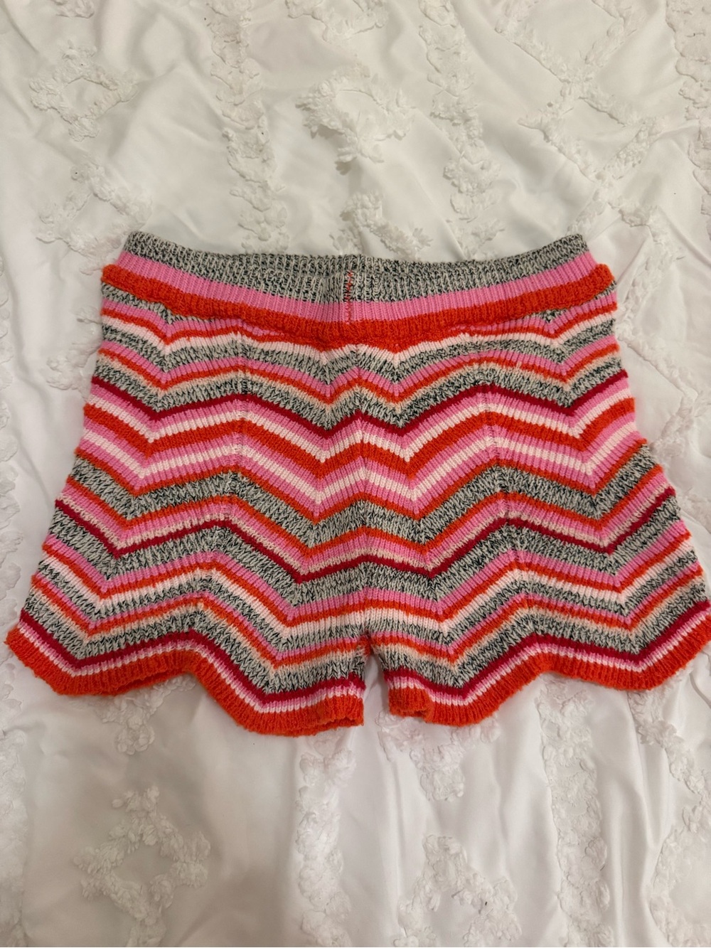 Striped Knit Chevron Shorts in Red, Pink, Gray
